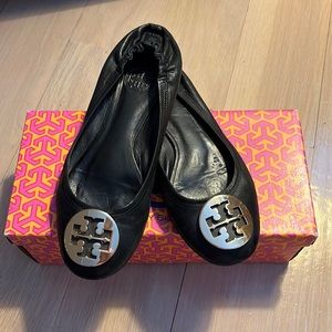 TORY BURCH Black Reva Ballerina leather flats size 8.5